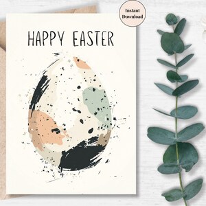 Abstract Speckled Easter Egg Card – Printable Modern Art Greeting with Neutral Earth Tones, Grunge-Style Easter Card for Adults & Artists