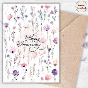Carte d'anniversaire rustique fleurs sauvages - carte imprimable fleurs des champs pour les amoureux de la nature, des souvenirs de mariage ou une célébration d'une étape importante, elle et lui