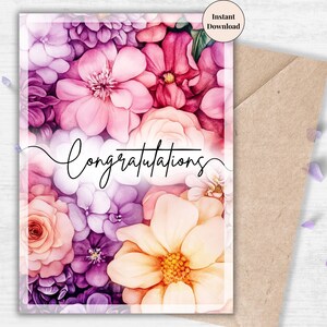 Purple Floral Congratulations Card – Elegant Printable for Engagement, Weddings, Anniversaries, and Romantic Milestones | Congrats to Her
