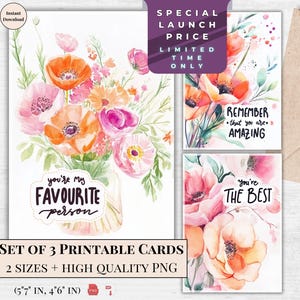 Floral Printable Appreciation Cards | Digital Thank You Card Set | You're My Favorite Person, Best Gift for Friends, Family & Love | For Her