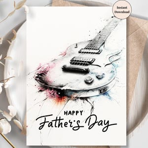 Tarjeta de guitarra para el Día del Padre: música rock imprimible, regalo digital de guitarra eléctrica para el Día del Padre, tarjeta para amantes de la música, el mejor regalo para papá.