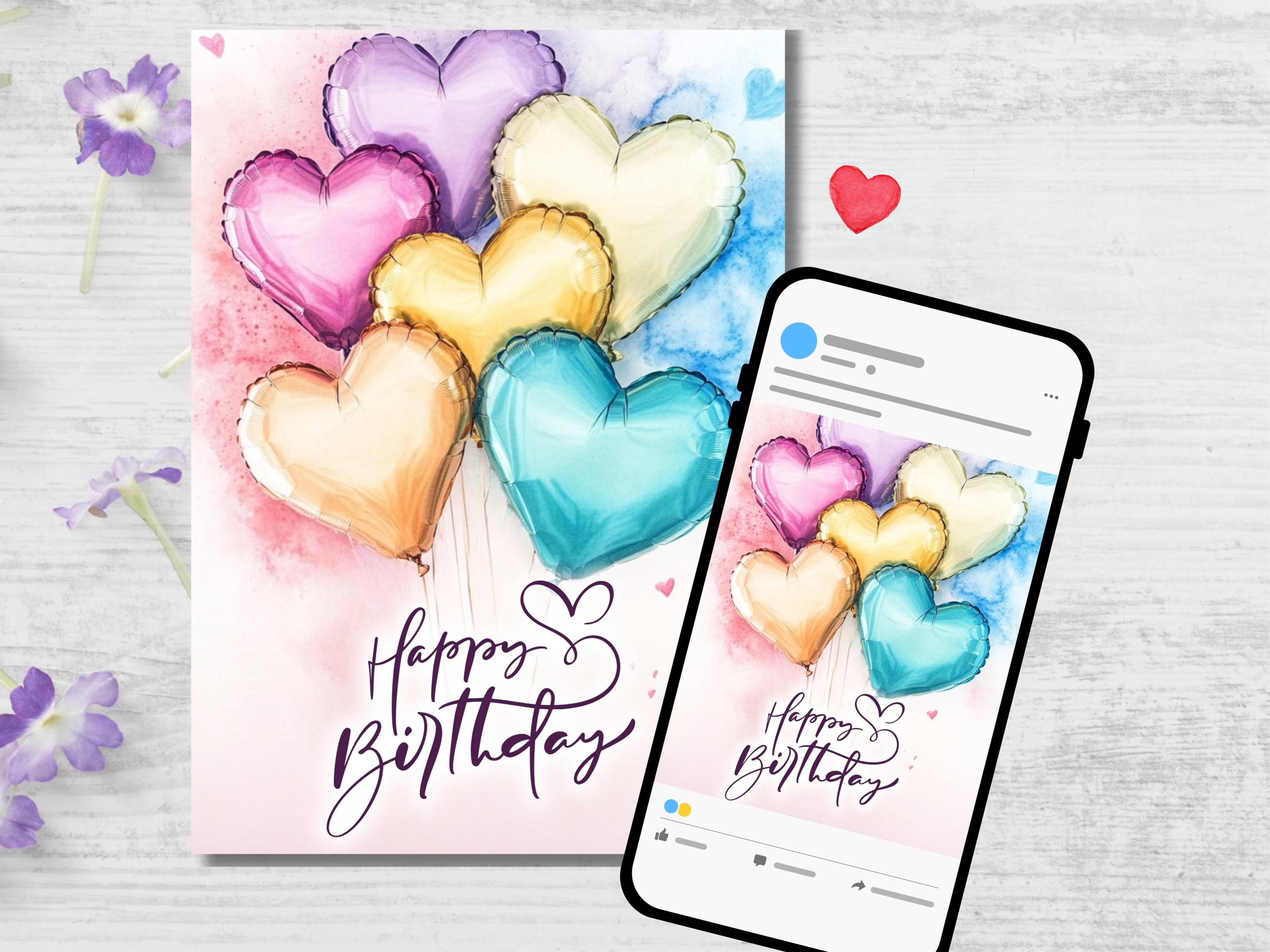 Watercolor Flowers Birthday Card: Printable Greeting (digital Download ...