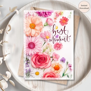 Best Moment Wedding Card - Soft Floral Printable, Romantic Anniversary or Newlywed Greeting, Elegant Wedding Stationery, Instant Download