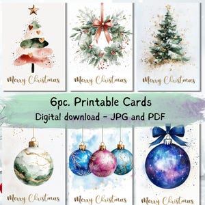 Druckbare Weihnachtskarten Bündel 6st | Aquarell Moderne Ornamente | Festliche Gruß Ecard | Sofortdownload | Weihnachtskarte