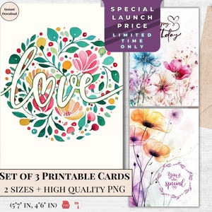 Cartão de aniversário | Cartão de felicitações floral aquarela para impressão | Download digital de feliz aniversário | Conjunto moderno de 3 cartões eletrônicos | Você é especial | Amor