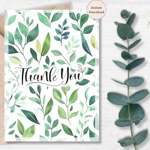Green Botanical Thank You Card – Minimalist Leafy Printable for Business, Clients, Eco-Friendly Notes, or Nature-Inspired Gratitude For Him