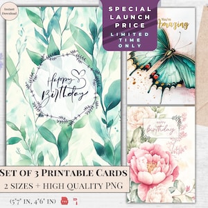 Cartão de aniversário floral Cartão de felicitações para impressão | Cartão de feliz aniversário para ela | Download digital | Ecard Natural Birthday | Download instantâneo