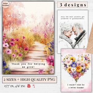 Aquarell druckbare Großeltern Grußkarten 3 Designs | Bester Oma Opa Ecard | Danke & Hab Dich lieb | Digitaler Download