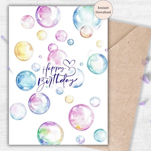 Rainbow Bubble Birthday Card – Colorful, Whimsical Birthday Printable for Kids, Teens, Friends or Partner and Playful Spirits of All Ages