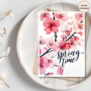 Tarjeta de felicitación primaveral con flores de cerezo - Imprimible floral para Pascua - Tarjeta digital para esposa, novia, mamá, tía, hermana, hija, para ella