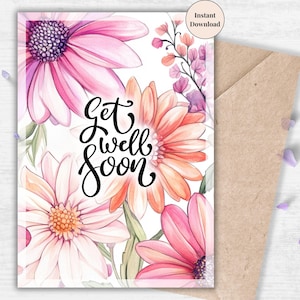 Pink Coneflowers Get Well Soon Card – Feminine and Strong Floral Printable for Healing and Encouragement | Instant Print at home for Her