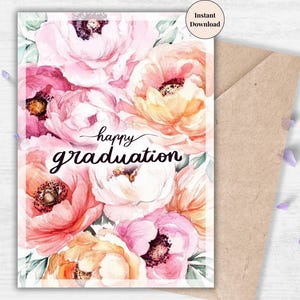 Graduation Card for Her – Bold Poppy Watercolor Printable for Female Graduate with Happy Graduation Message | Print at home Artistic Card