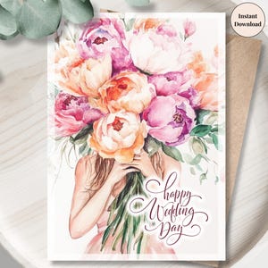 Biglietto di auguri di nozze con peonie stampabile – Eleganti fiori da sposa da scaricare digitalmente / Auguri di buon matrimonio per sposi / Regalo per novelli sposi