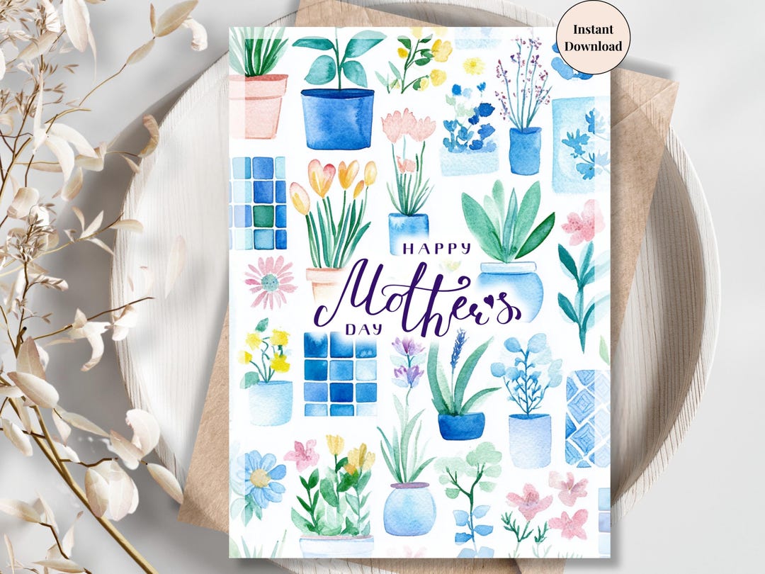 Watercolor Potted Plants Mother's Day Card (digital Download) - Etsy