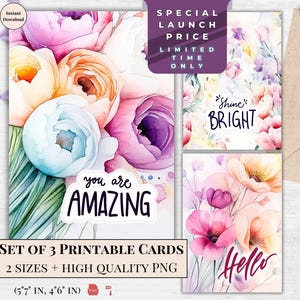 Conjunto de cartões de aniversário - Arte floral em aquarela - Você é um presente incrível para esposa ou mãe | Cartão eletrônico Shine Bright | Cartão eletrônico Say Hello | Impressão digital