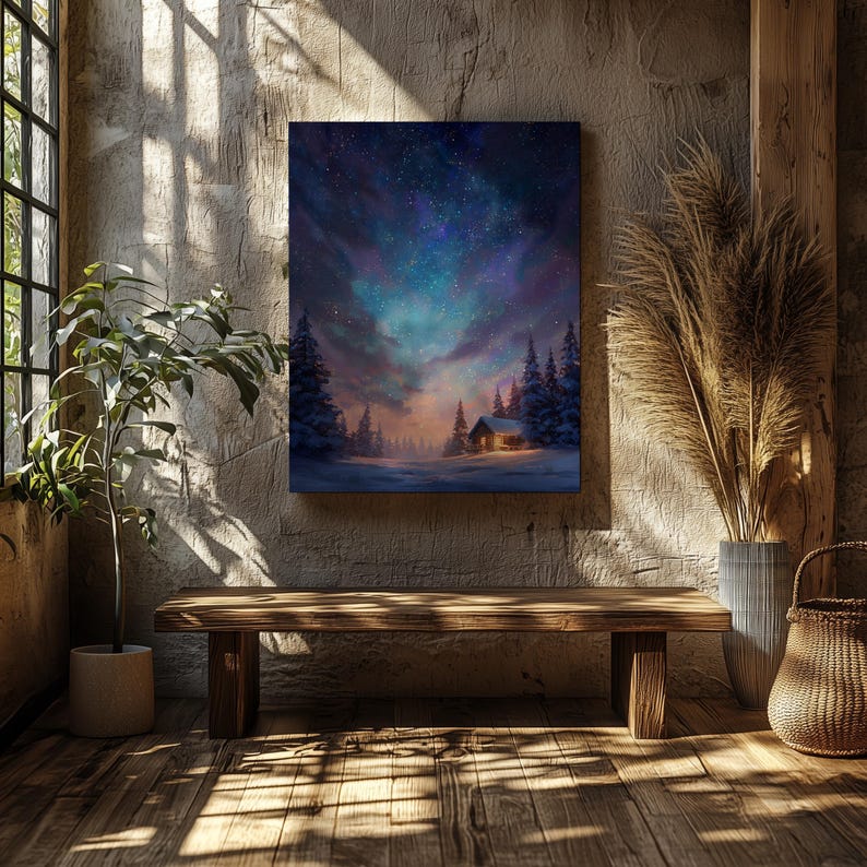 Peaceful Starry Snowy Night Printable Wall Art - Winter Forest ...