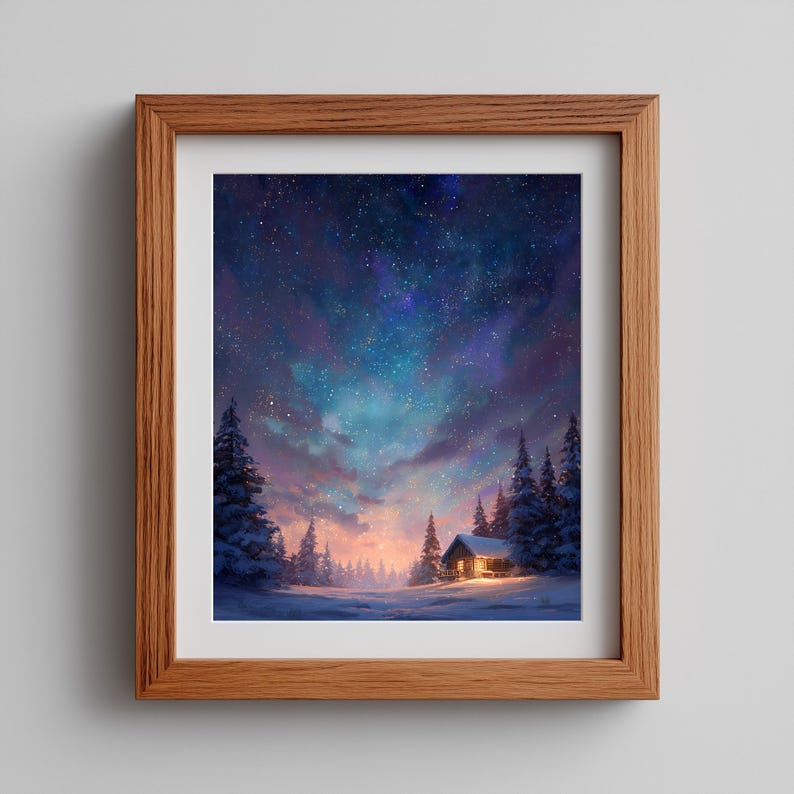 Peaceful Starry Snowy Night Printable Wall Art - Winter Forest ...