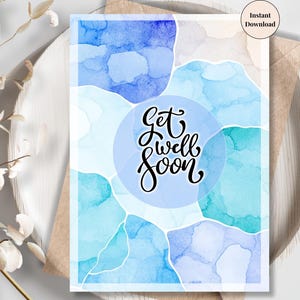 Blue Mosaic Get Well Soon Card – Modern Watercolor Comfort Card for Anyone in Recovery | For Him, Husband, Friend, Dad, Grandpa, Brother