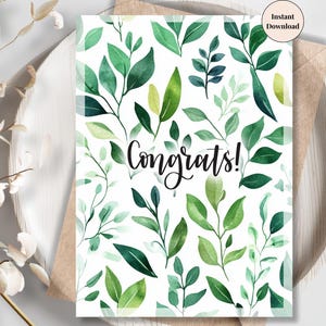 Modern Greenery Congratulations Card – Neutral Leaf Printable for Men and Women, Business or Minimalist Celebration | Congrats for Him & Her