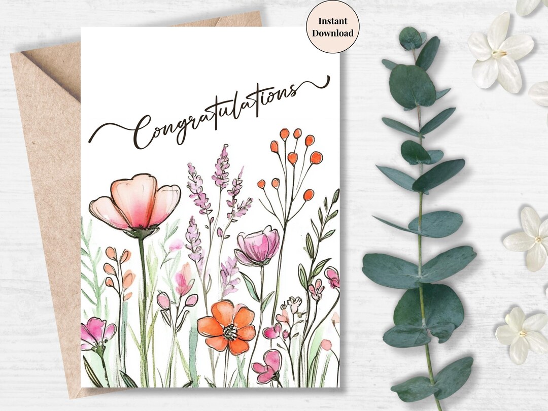 Wildflower Congratulations Card: Rustic Floral Printable (PDF & PNG) - Etsy