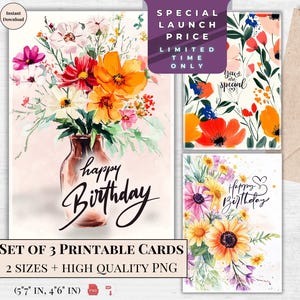 Rustic Wildflower Birthday Card Set | Vibrant Floral Printable Cards | Boho Watercolor Greeting | Instant Digital Download | Best for her