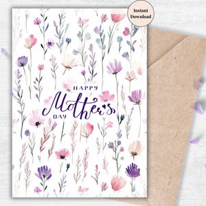 Soft Wildflower Mother's Day Card – Minimalist Floral Printable for Calm, Gentle, and Nature-Inspired Celebrations of Mom | For Mum, GrandMa