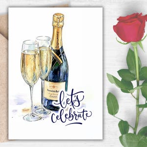 Let Celebrate Printable Card - Champagne Toast Wedding Celebration, Elegant Engagement Greeting, Digital Anniversary Gift | Instant Download