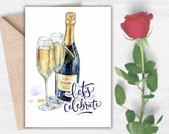 Champagne Toast Card: Elegant Wedding, Anniversary Celebration (Digital Download)