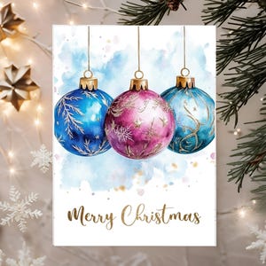 Tarjetas navideñas imprimibles / Adornos de acuarela / PNG navideños / Tarjeta electrónica festiva / Descarga instantánea / Postal de acuarela / Tarjetas festivas