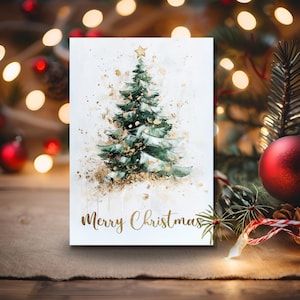 Tarjetas navideñas de acuarela imprimibles / Kit exclusivo para hacer tarjetas / Árbol festivo PNG / Descarga instantánea / Postal de acuarela / Tarjetas festivas