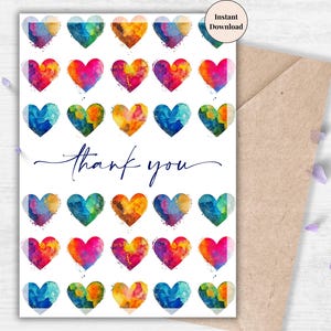 Rainbow Heart Thank You Card – Colorful Printable Note for Teacher, Friend, Kid, and Everyday Acts of Kindness | Simple Art for Her or Him