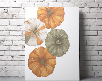 Rustic Pumpkin Assortment Printable Wall Art - Fall Harvest Decor, Watercolor Autumn Gourds Painting, Thanksgiving Digital Print 73