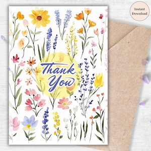 Cartão de agradecimento colorido Meadow – Impressão floral brilhante para amantes de jardins, fãs da natureza, professores ou notas de gratidão da primavera | Compartilhe o amor