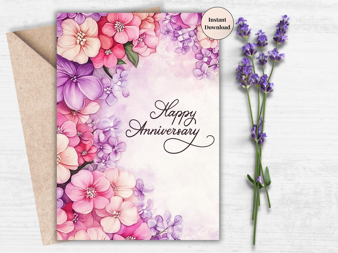 Floral Anniversary Card: Watercolor Design (PDF & PNG) - Etsy