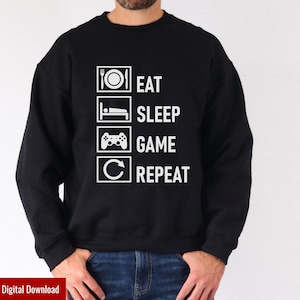 Eat Sleep Game Repeat Svg PNG, Gamer Png voor Shirts Cricut, Gaming Quotes Svg png, Gaming sublimatie Svg Cut-bestand