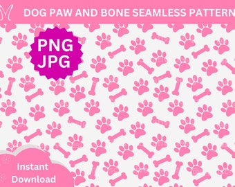 Dog Paw & Bone Seamless Pattern: Puppy Lover PNG, JPG (Digital Download)