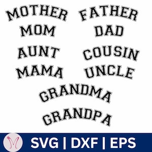 Mama Varsity Svg, Mama Varsity Curved Svg, Family Varsity Letters Svg, Dad Varsity Font Svg, Curved Font, Lightning Design,