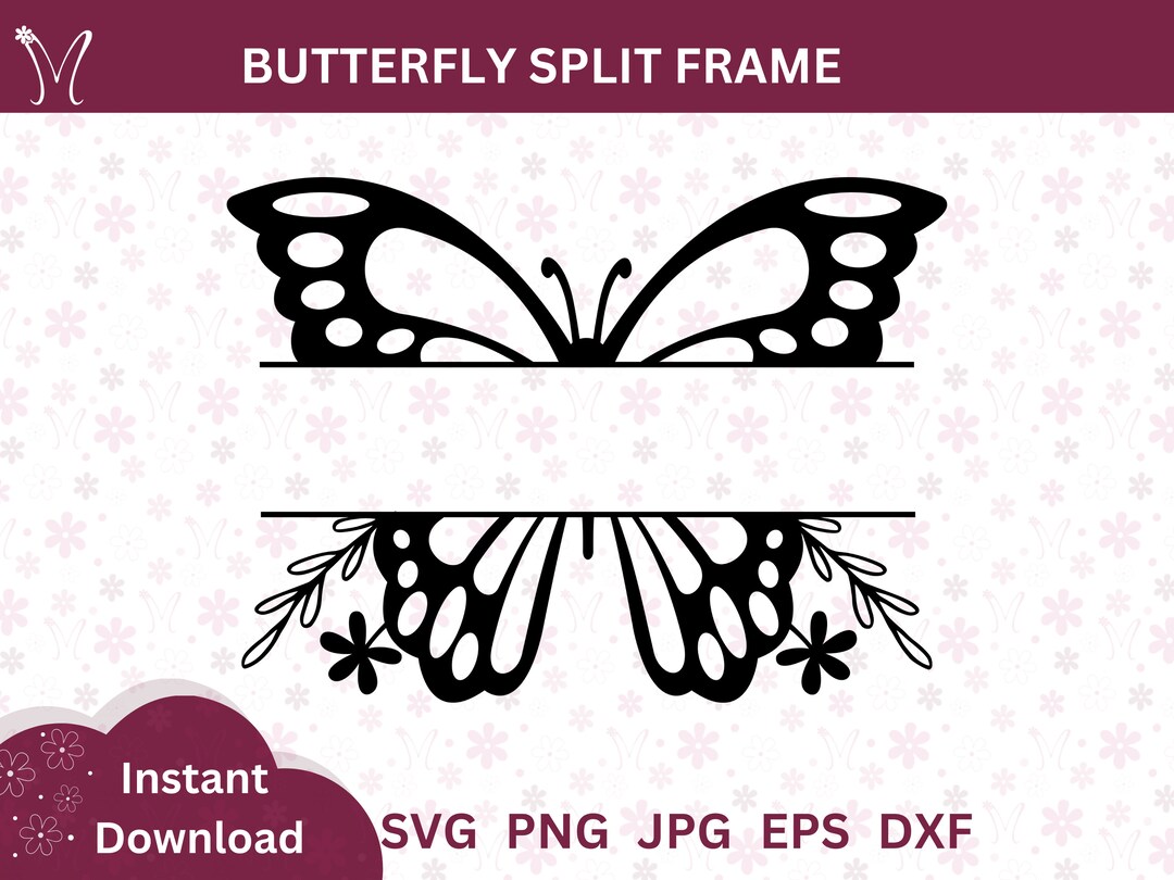 Butterfly Split Monogram SVG, Split Butterfly Frame, Butterfly Vector ...