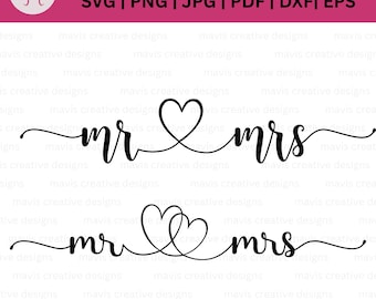 Mr and Mrs SVG Bundle: Wedding Calligraphy with Heart (Digital Download)