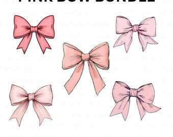 Clipart aquarelle noeud rose : coquette PNG (téléchargement numérique)