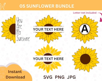 Sunflower SVG bundle, Flower svg, Cut file Cricut, Silhouette, Cameo, Half Sunflower Svg, Floral SVG, Sunflower svg, Monogram Svg, PNG, jpg