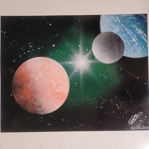 Spray Paint Art, Galaxy with 3 planets