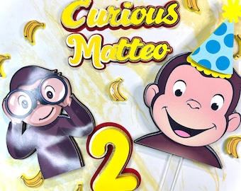 Curious george cake topper, curious george party, curious george set