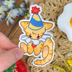 Shy Kitty Clown Sticker - 2.5 in - Waterproof/Weatherproof/Phone Case/Laptop/Notebook Cover Decor