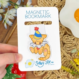 Clown Cat Magnetic Bookmark - 2 in - Waterproof/Weatherproof/Bookmark/Book Page/Reading Holder/Magnetic/Strong/Cat Lover/Gift