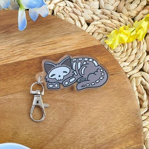 Skeleton Kitty Keychain- 3in - Waterproof/Weatherproof/Keys/Collectible/Charm/Lanyard