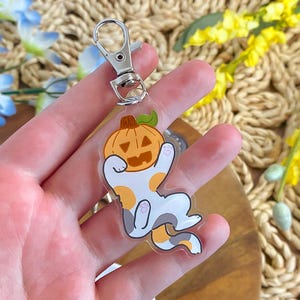 Pumpkin Kitty Keychain- 3in - Waterproof/Weatherproof/Keys/Collectible/Charm/Lanyard