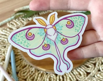 Cute Luna Moth Sticker - 3in - Waterproof/Weatherproof/Phone Case/Laptop/Notebook Cover Decor