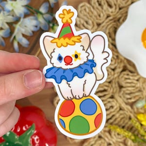 Acrobat Kitty Clown Sticker - 2.5 in - Waterproof/Weatherproof/Phone Case/Laptop/Notebook Cover Decor