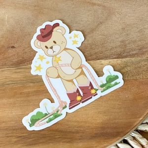Cowboy Teddy Bear Sticker - 3in - Waterproof/Weatherproof/Phone Case/Laptop/Notebook Cover Decor - Cowboy Hat/Boots/Lasso/Rodeo